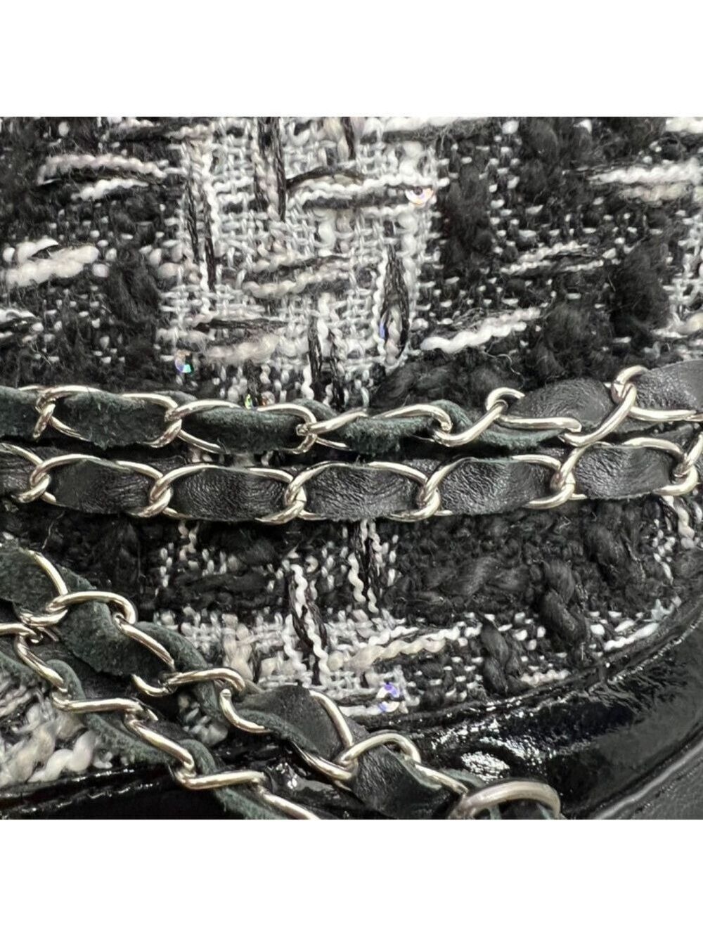 Inuikii Black White Tartan Tweed Sherpa lined chain detail Winter Boots EU 38/7 - Picture 13 of 14